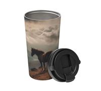 Insulated Coffee Mug with Handle and Leakproof Lid Travel Tumbler Horse Grazing on The Mountain Stainless Steel Double Wall Vacuum Travel Mug Reusable Coffee Tumbler for Hot Iced Coffee Tea