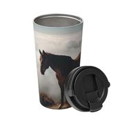 Insulated Coffee Mug with Handle and Leakproof Lid Travel Tumbler Horse on a Misty Mountaintop Stainless Steel Double Wall Vacuum Travel Mug Reusable Coffee Tumbler for Hot Iced Coffee Tea