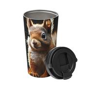 Insulated Coffee Mug with Handle and Leakproof Lid Travel Tumbler Squirrel in The Woods Stainless Steel Double Wall Vacuum Travel Mug Reusable Coffee Tumbler for Hot Iced Coffee Tea