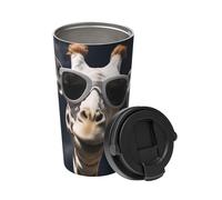 Insulated Coffee Mug with Handle and Leakproof Lid Travel Tumbler Three Giraffes Wearing Sunglasses Stainless Steel Double Wall Vacuum Travel Mug Reusable Coffee Tumbler for Hot Iced Coffee Tea