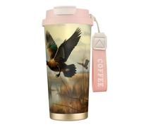 Insulated Coffee Travel Mug, Hunting Flying Wild Print Double Wall Stainless Steel Thermal Cup for Hot and Cold Drinks, 500ml Coffee Cup with Leakproof Lid and Straw, for Office Commute Camping