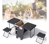 Insulated Cool Box on Wheels, 32L Portable Rolling Cooler with Folding Table and Chair for Camping, Outdoor, Picnic, Multifunction Storage and Cooling