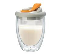 Insulated Double Wall Glass Coffee Cup, 350ml Clear Travel Mug with Lid for Coffee, Tea, Milk, Latte, Juice, Thermal Beer Mug for Hot and Cold Beverages, Dessert Glasses for Home, Café, and