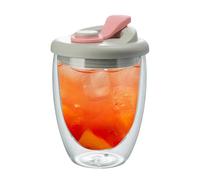 Insulated Double Wall Glass Coffee Cup, 350ml Clear Travel Mug with Lid for Coffee, Tea, Milk, Latte, Juice, Thermal Beer Mug for Hot and Cold Beverages, Dessert Glasses for Home, Café, and