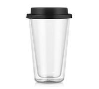 Insulated Double Wall Glass Tumbler to Go, Reusable Clear Travel Mug with Silicone Lid, Insulated Travel Mugs for Coffee, Milk, Tea