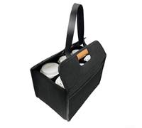 Insulated Drink Carrier with Handle, 6 Cup Portable Foldable Coffee Cup Holder for Car Travel, 20x17x28cm Black Polyester