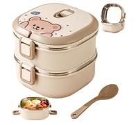 Insulated Food Container, Thermal Lunch Box, 1400ml 2 Layer Insulated Lunch Box Leakproof Stainless Steel Bear Pattern Hot Food Lunchbox with Tableware for Kids