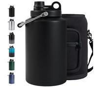 Insulated Gallon Jug with Handle, One Gallon, 128oz Stainless Steel, Large Double Vacuum Water Bottle for Cold Drinks, Wide Mouth, Sweat Proof, Carrier bag, Great for Travel, Camping, Black