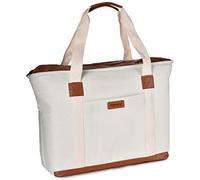 Insulated Grocery Bag with Zippered Top - Thermal Reusable Canvas Shopping Tote for Groceries - Travel Picnic Leakproof Cooler Bags Keep Foods Cold or Hot for Hours - Sturdy Zipper Closure & Pocket,