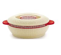 Insulated Hot Pot Casserole Food Serving Dish with Lid, Double Wall. Stainless Steel 17 cm Diameter (Cream & Red - 5 cm Deep - 2000ml)