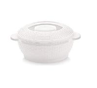 Insulated Hot Pot Casserole Food Serving Dish with Lid, Double Wall. Stainless Steel 17 cm Diameter (White - 5 cm Deep - 2000ml)