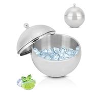 Insulated Ice Bucket, Stainless Steel Double Wall Insulation Ice Bucket, Container Wine Champagne Barrel with Cover, 2L Spherical Double-Layer Ice Bucket for Bar, KTV, Party