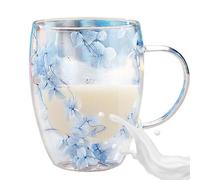 Insulated Layer Flowers Coffee Cup - Double Walled Glass Cups | Ergonomic Handle Anti-Scald Glass Mugs | Dried Flowers Tee Cups | Coffee Mug Built-in Selected Dried Flowers for Family