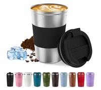 Insulated leak-proof travel coffee mugs, reusable coffee cups with a lid,stainless steel vacuum thermos coffee tumblers, suitable for men and women,keep hot and cold drinks (3rd-Silver black, 17OZ)