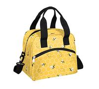 Insulated Lunch Bag Cute Bee Check Lunch Box Reusable Leakproof Meal Prep Lunch Bag Cooler Tote Bag with Removable Adjustable Shoulder Strap for Women Men Travel Picnic Work School