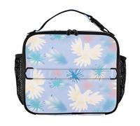 Insulated Lunch Bag for Kids Zip Pockets Expandable Kids Lunch Box Shoulder Strap and Bottle Holder Cooler Lunch Box for School,Work,Outdoor Watercolor Birds White Blue