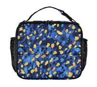 Insulated Lunch Bag for Men Leakproof Lunch Box for Women Shoulder Strap and Bottle Holder Cooler Tote Bag for Work Office Leopard Print Blue Godlen