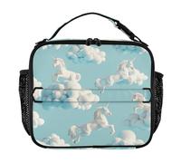 Insulated Lunch Bag for Men Water-Resistant Men Lunch Box Removable Shoulder Strap Cooler Tote Box for Picnic Hiking Camping 3d Unicorns Cloud White Design