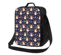 Insulated Lunch Bag for Women Men, Cooler Lunch Box for Women Men, Cute Corgi Dog Funny Moon Stars Strap High Capacity Lunch Tote Bags for Work with Adjustable Shoulder Strap