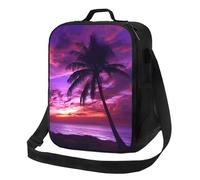 Insulated Lunch Bag for Women Men Lunchbox Palm Tree Purple Sunset Reusable Lunch Box Leakproof Cooler Bag with Adjustable Shoulder Strap Lunch Tote Bags for Work, Travel,Outdoor