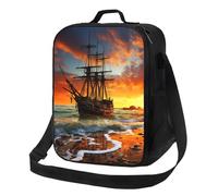 Insulated Lunch Bag for Women Men Lunchbox Pirate Ship in The Sunset Reusable Lunch Box Leakproof Cooler Bag with Adjustable Shoulder Strap Lunch Tote Bags for Work, Travel,Outdoor