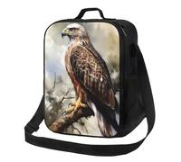 Insulated Lunch Bag for Women Men Lunchbox Watercolor of Hawk Sitting in The Tree Reusable Lunch Box Leakproof Cooler Bag with Adjustable Shoulder Strap Lunch Tote Bags for Work, Travel,Outdoor