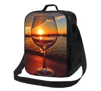 Insulated Lunch Bag for Women Men Lunchbox Wine Glass in The Sunset Reusable Lunch Box Leakproof Cooler Bag with Adjustable Shoulder Strap Lunch Tote Bags for Work, Travel,Outdoor