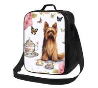 Insulated Lunch Bag for Women Men Lunchbox Yorkshire Terrier Tea Party Butterflies Roses Reusable Lunch Box Leakproof Cooler Bag with Adjustable Shoulder Strap Lunch Tote Bags for Work, Travel,Outdoor