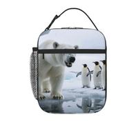 Insulated Lunch Bag For Women Men Thermal Lunch Box Cooler Tote Bag | Portable Reusable Large Capacity Polar Bear And Penguin Handbag For Office Travel Picnic Beach Hiking