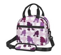 Insulated Lunch Bag for Women Purple Poodle Polka Dot Printed Lunch Box Adults with Adjustable Strap, Lunch Cooler Tote Bag for Working Outdoor Hiking Picnic Office