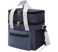 Insulated Lunch Bag Large Capacity Double Layer Cooler Tote with Mesh Pockets Waterproof Ox, Thermal Liner, for Camping Picnic Work Commute Travel Blue Black(Blue)