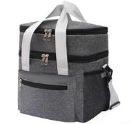 Insulated Lunch Bag Large Capacity Double Layer Cooler Tote with Mesh Pockets Waterproof Ox, Thermal Liner, for Camping Picnic Work Commute Travel Blue Black(Gray)