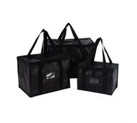 Insulated Lunch Bag Large Capacity Woven Cooler Tote for Work Picnic Beach Travel - Black 35x23x26cm