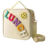 Insulated Lunch Bag, Lunch Box Kids, Nylon Preppy Lunch Box, Smiley Preppy LunchBag, Reusable Lunch Tote Bag with Smiley with Adjustable Shoulder Strap for Women Kids School, Travel, Office, BBQ