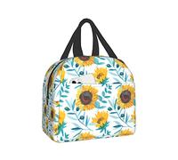 Insulated Lunch Bag Sunflowers and Turquoise Leaves Lunch Bag for Women Men Leakproof Lunch Bag for Adults Kids Cooler Lunch Box School Work