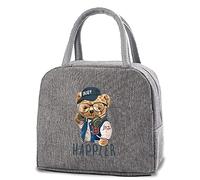 Insulated Lunch Bag Tote Bag for Women Wide Open Insulated Cooler Bag Water-Resistant Thermal Leak-Proof Lunch Organizer for Men Girls Children Outdoor Picnic Work (Bear Happier)