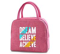 Insulated Lunch Bag Tote Bag for Women Wide Open Insulated Cooler Bag Water-Resistant Thermal Leak-Proof Lunch Organizer for Men Girls Children Outdoor Picnic Work (Dream Believe Achieve)