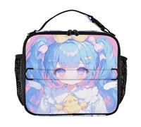 Insulated Lunch Bag Water-Resistant Lunch Box Removable Shoulder Strap Rectangle Lunch Bag for School CollegeCute Simple Anime Girl