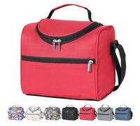 Insulated Lunch Bag with 3-Layer Insulation, Oxford Fabric Lunch Box with Shoulder Strap, Multi-Compartment Storage (Red)