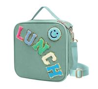 Insulated Lunch Bag With Adjustable Shoulder Strap, Cute Corduroy Preppy Lunch Box Large Insulated Lunch Bag Reusable Lunch Tote Bag with Smiley Preppy LunchBag for Girls School Travel (Green)
