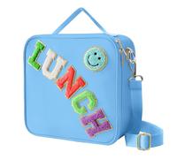 Insulated Lunch Bag With Adjustable Shoulder Strap, Nylon Preppy Lunch Box Large Insulated Lunch Bag Reusable Lunch Tote Bag with Smiley Preppy LunchBag for Girls School Travel Picnic (Dark blue)