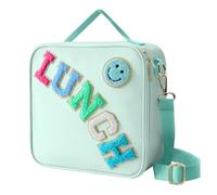 Insulated Lunch Bag With Adjustable Shoulder Strap, Nylon Preppy Lunch Box Large Insulated Lunch Bag Reusable Lunch Tote Bag with Smiley Preppy LunchBag for Girls School Travel Picnic (Green)