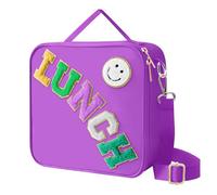 Insulated Lunch Bag With Adjustable Shoulder Strap, Nylon Preppy Lunch Box Large Insulated Lunch Bag Reusable Lunch Tote Bag with Smiley Preppy LunchBag for Girls School Travel Picnic (Dark purple)