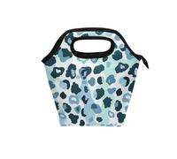 insulated lunch bag with Curved handle lunch box with containers Water-Resistant insulated cooler bag for Hiking Travel Leopard Print Blue