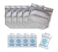 Insulated Lunch Bag with Zip Lock & Handle, Reusable Cool & Thermal Bags, Cooler Pouch, Hot & Cold, Ideal for Sandwich, Snack, Drink, Grocery, Camping (Large_5 bags 13.4 x 11.8 inches + 5 Ice packs)