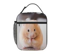 Insulated Lunch Bag Women Men Maroon Hamster Print Lunch Box with Side Mesh Pocket Durable Thermal Lunch Box