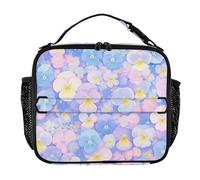 Insulated Lunch Bags for Kids Leakproof Men's Lunch Box with Handle Large Capacity Tote Bag for School Office Camping Picnic Light Blue and Pink Pansies Flowers