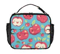 Insulated Lunch Bags for Kids Leakproof Portable Lunch Box Boys Removable Shoulder Strap Cooler Bag for School College Cartoon Red Fruit Green Leaves