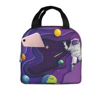 Insulated Lunch Bags For Men Women - Travel Lunch Box For Men Women, Astronaut On Mission In Outer Space Soft Lunch Tote Bag For Women Men