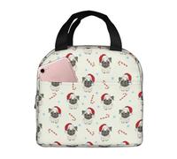 Insulated Lunch Bags For Men Women - Travel Lunch Box For Men Women, Christmas Pug Dog Soft Lunch Tote Bag For Women Men